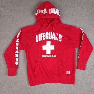 Lifeguard Hoodie Mens Small Red Chincoteague Island Sweatshirt Pullover Official